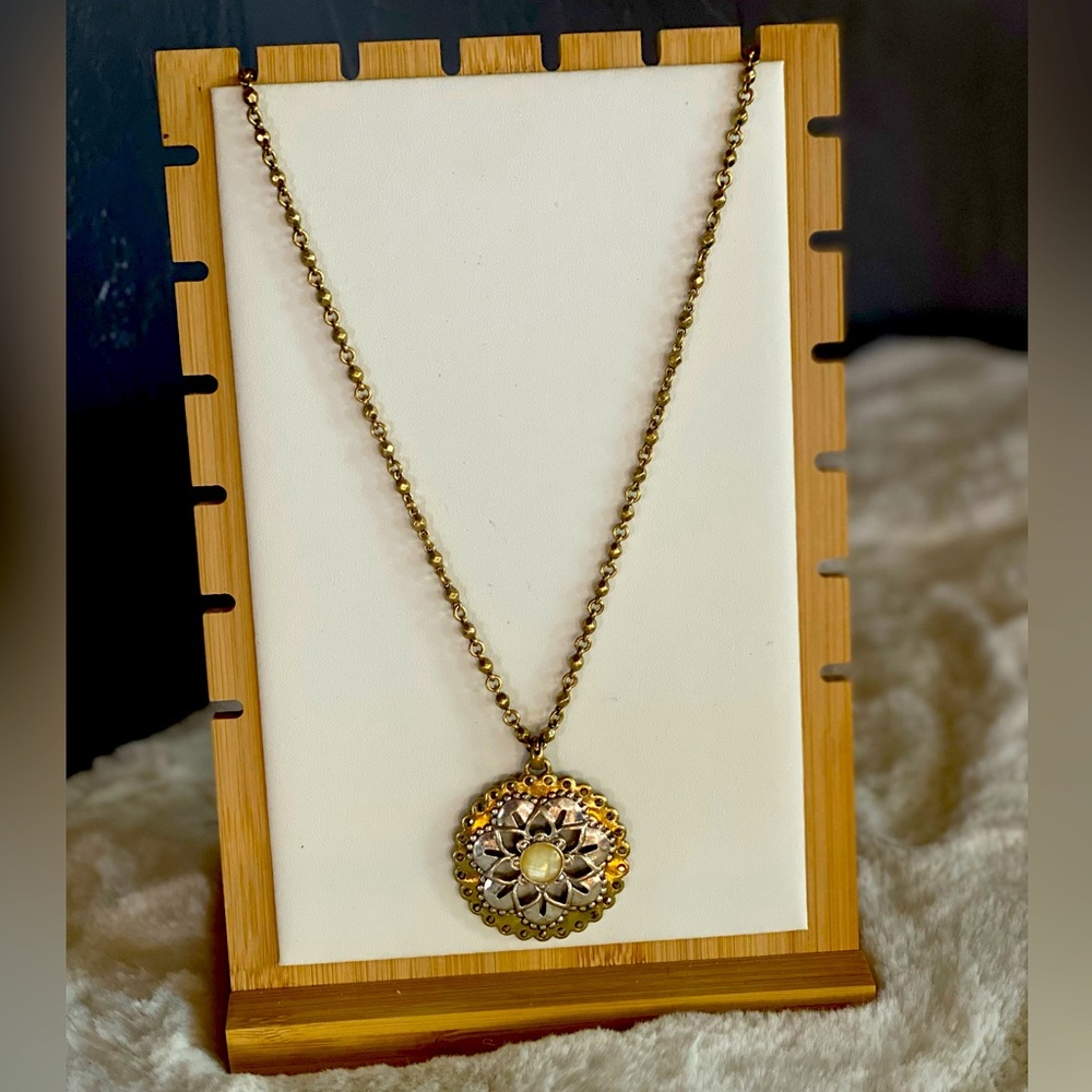Lucky Brand Gold-Tone Floral Rhinestone Pendant Necklace